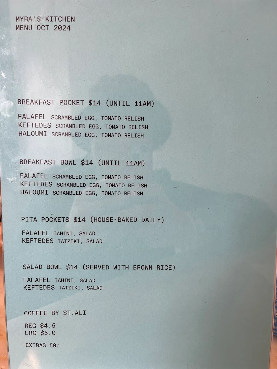 Menu, Myra's Taverna