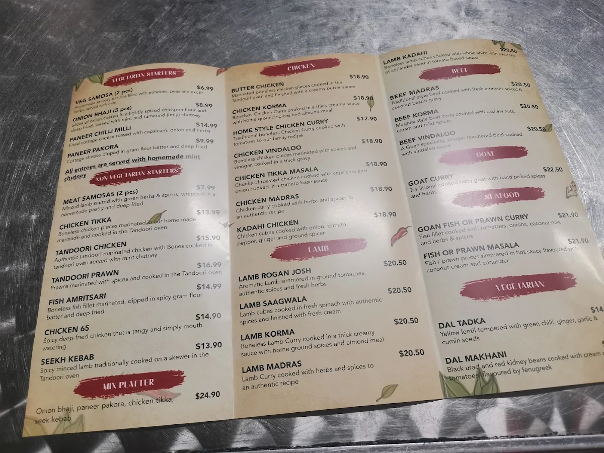 Menu, Indian Curry Tadka