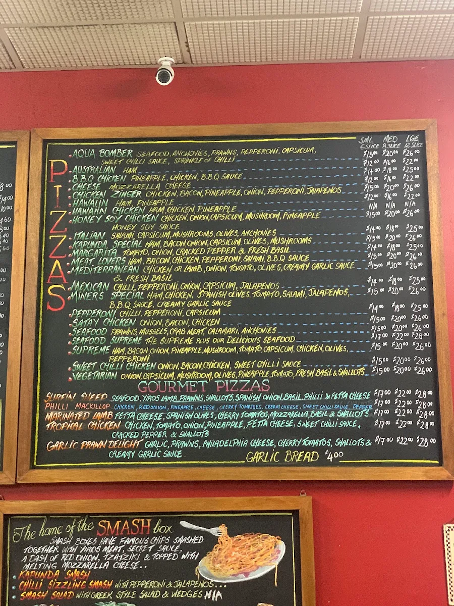 Menu, Kapunda Pizza Bar