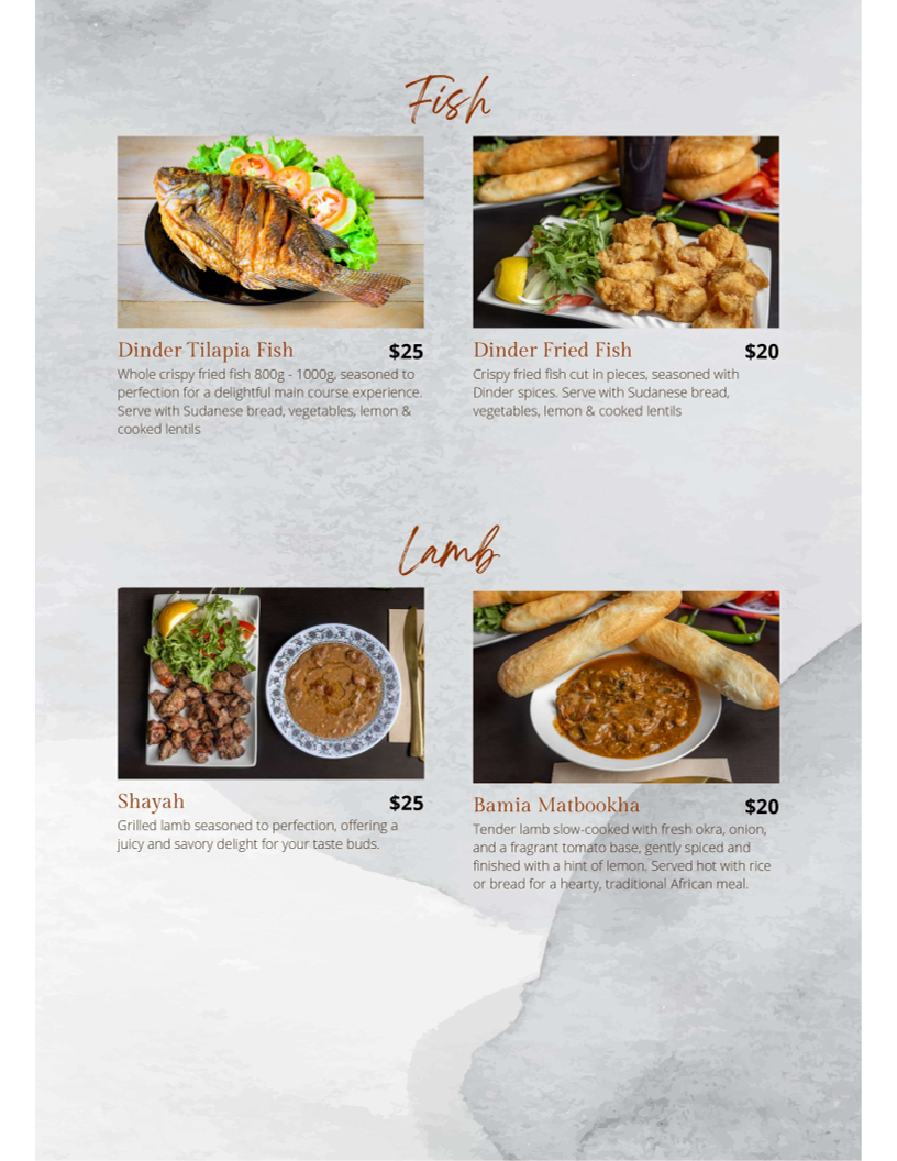 Menu, Dinder Kitchen