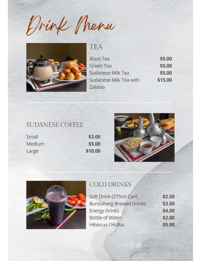 Menu, Dinder Kitchen