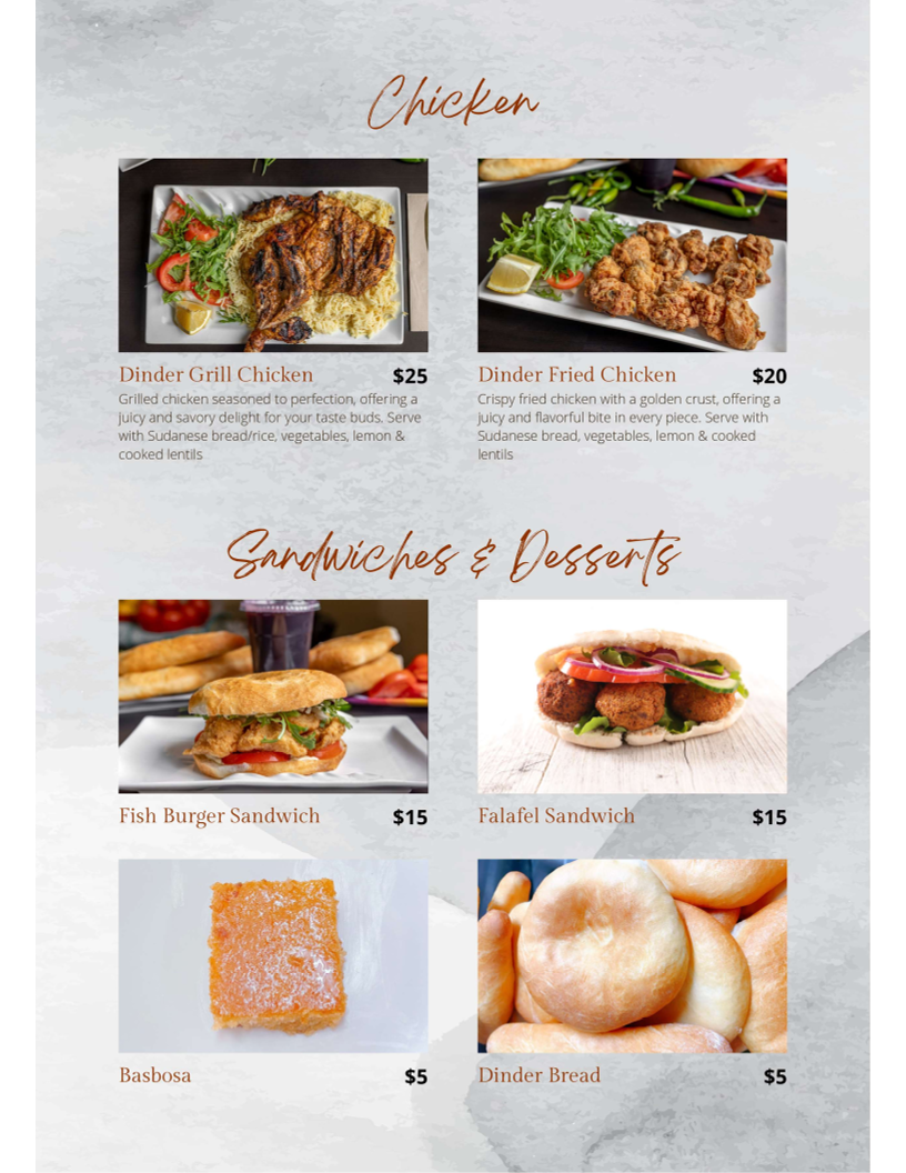 Menu, Dinder Kitchen