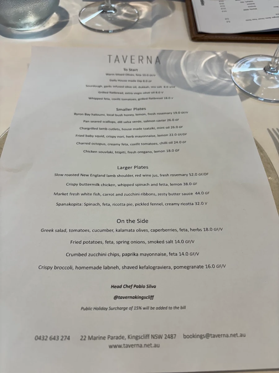 Menu, Taverna