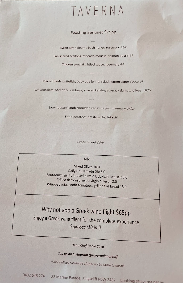 Menu, Taverna