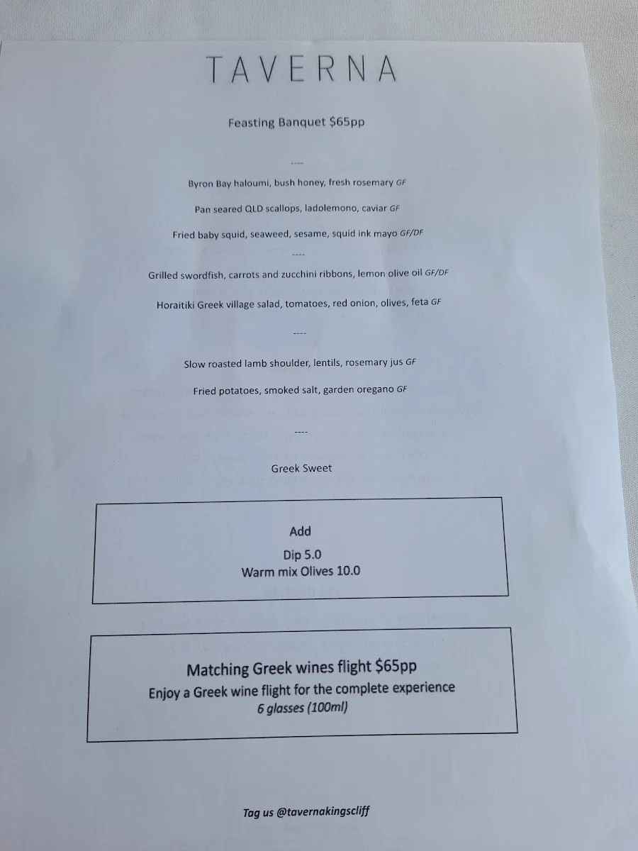 Menu, Taverna