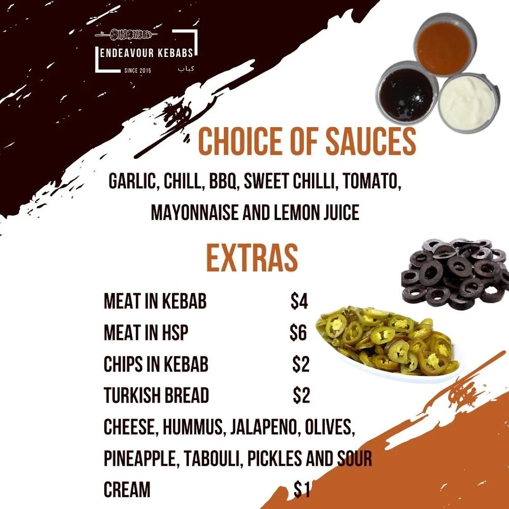Menu, Endeavour Kebabs
