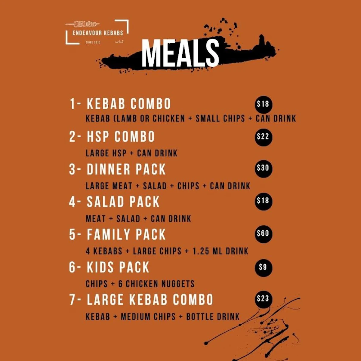Menu, Endeavour Kebabs