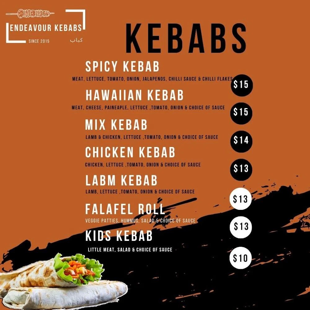 Menu, Endeavour Kebabs