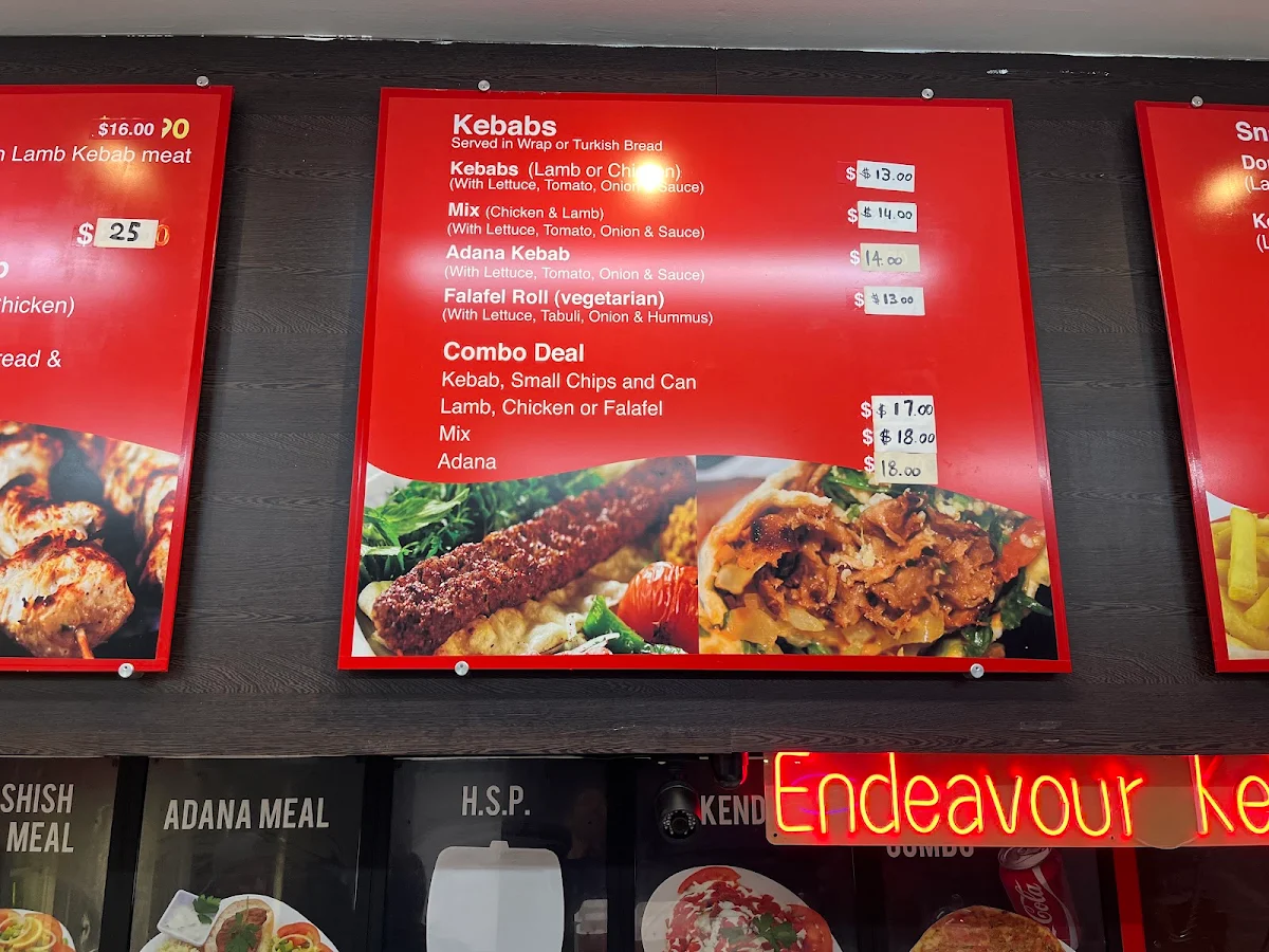 Menu, Endeavour Kebabs