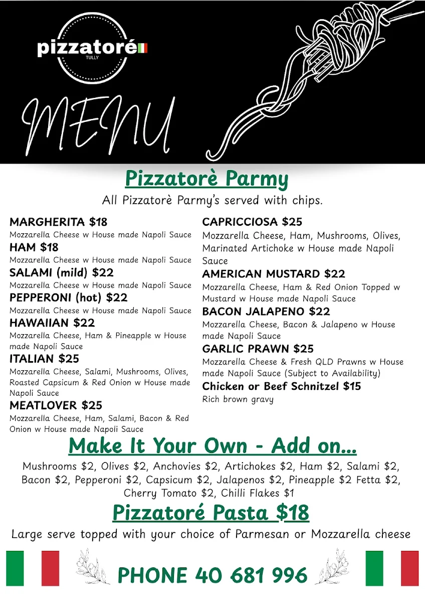 Menu, Pizzatoré