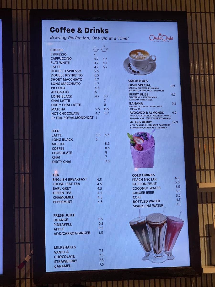 Menu, Oishi Oishi Japanese Fluffy Pancakes