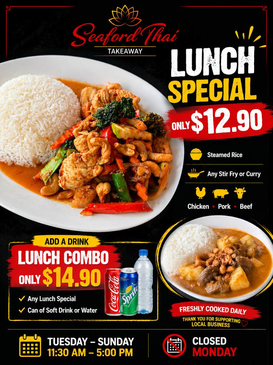 Menu, Seaford Thai Takeaway