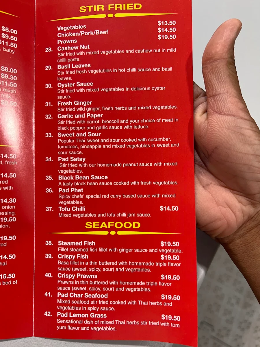 Menu, Seaford Thai Takeaway