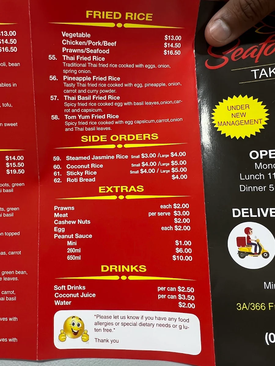 Menu, Seaford Thai Takeaway