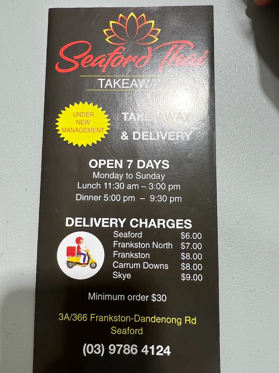 Menu, Seaford Thai Takeaway