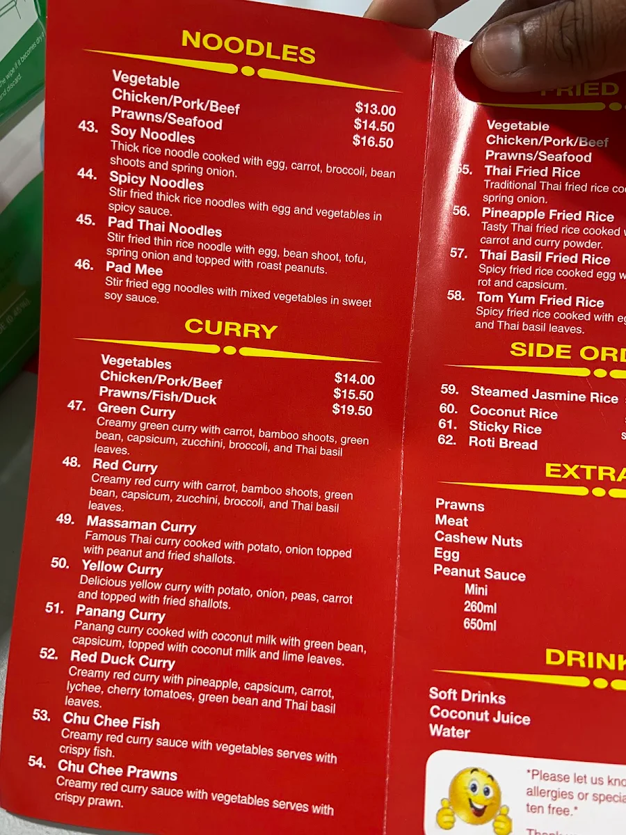 Menu, Seaford Thai Takeaway