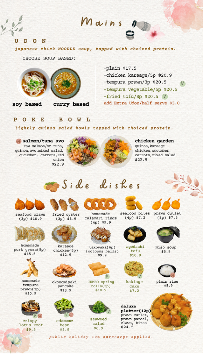 Menu, Sushi bar Caboolture