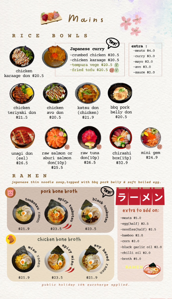 Menu, Sushi bar Caboolture