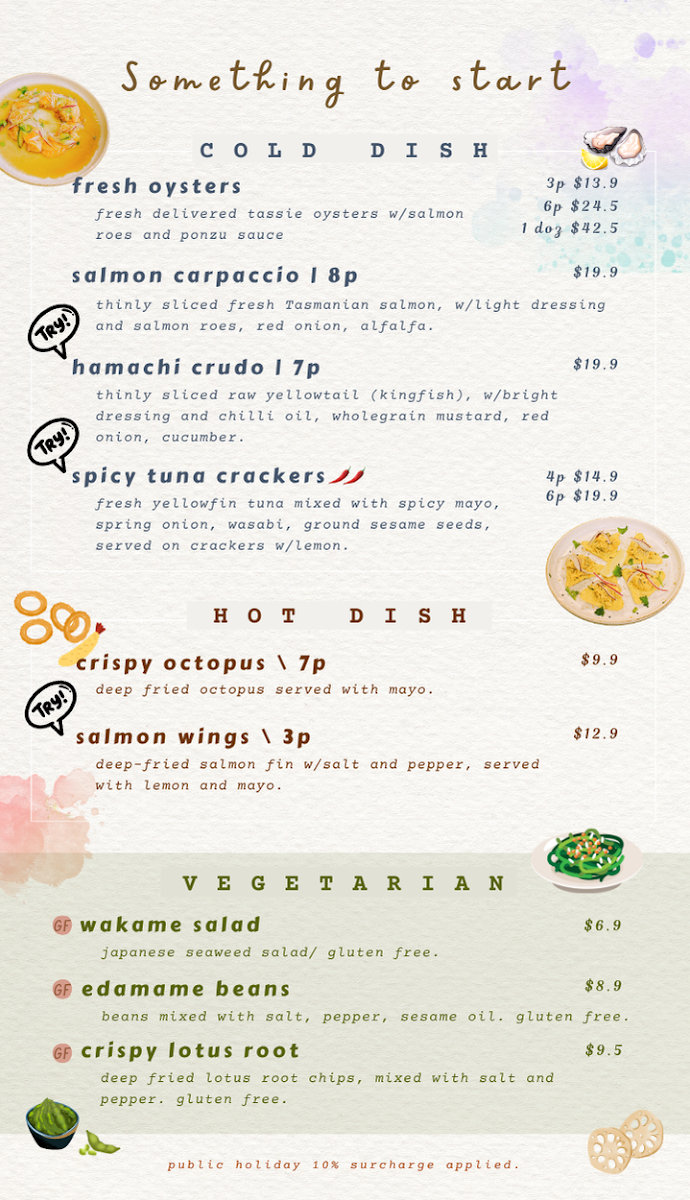 Menu, Sushi bar Caboolture
