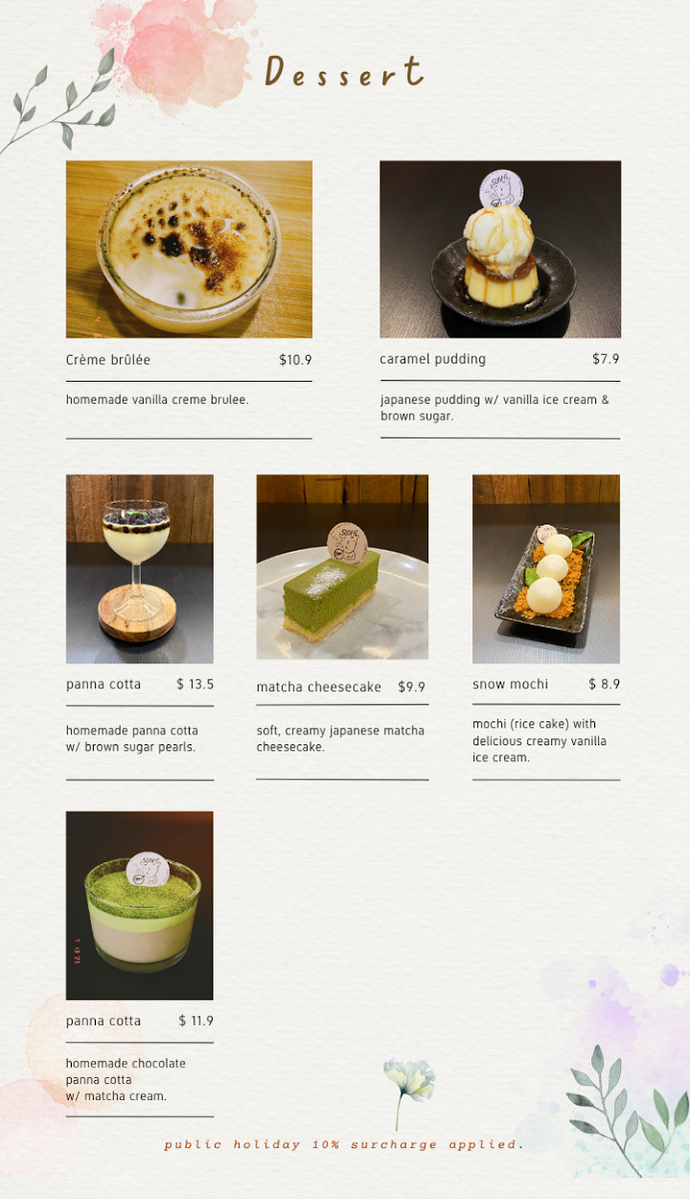 Menu, Sushi bar Caboolture