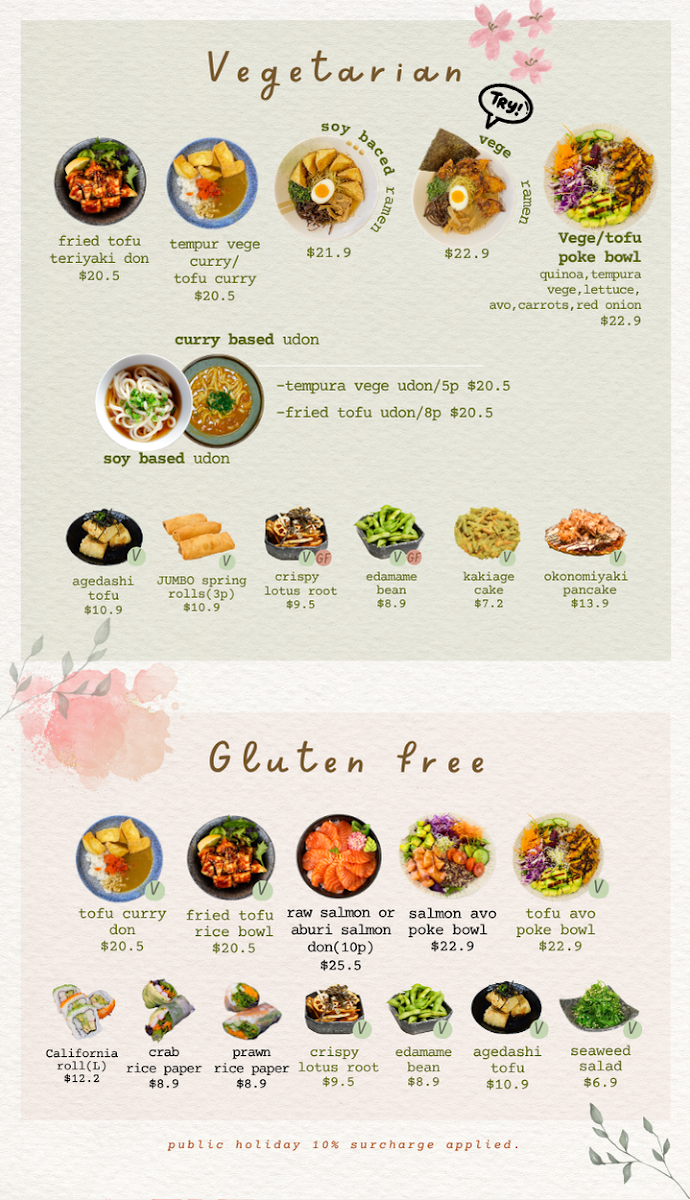 Menu, Sushi bar Caboolture