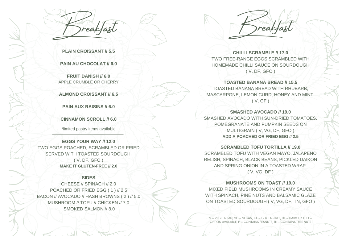 Menu, Monash Club