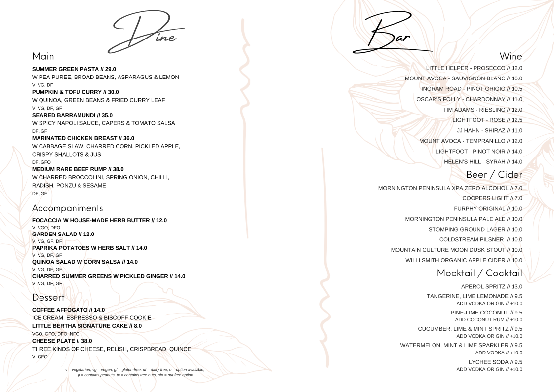 Menu, Monash Club