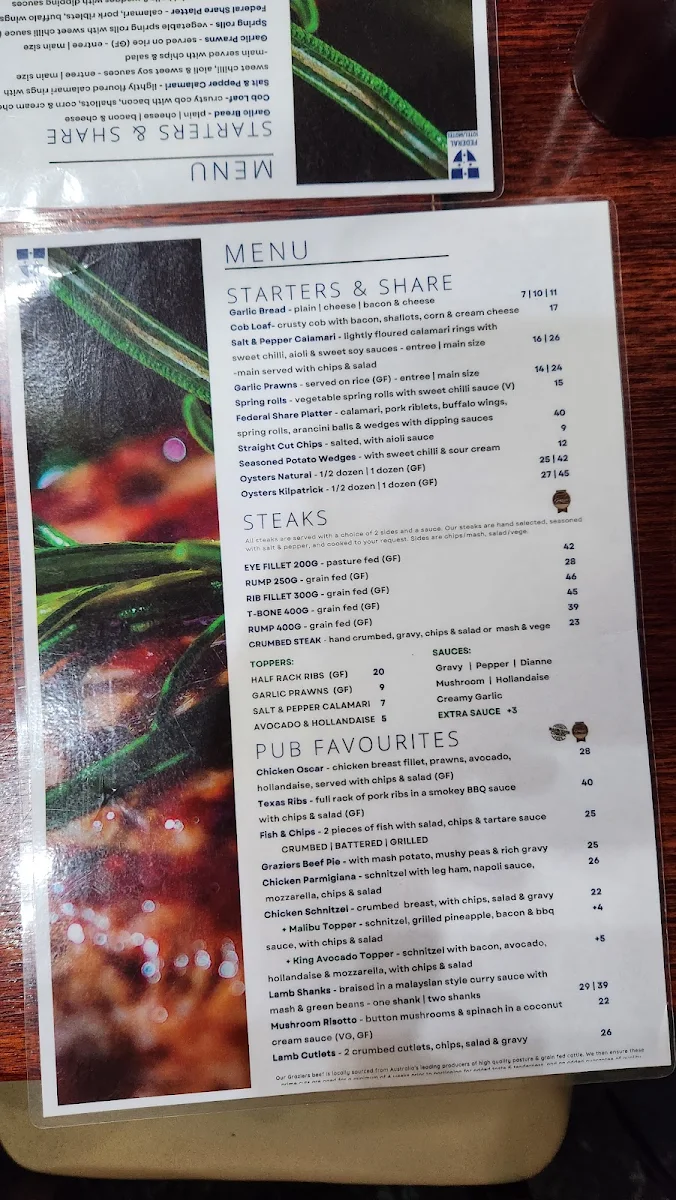 Menu, Federal Hotel