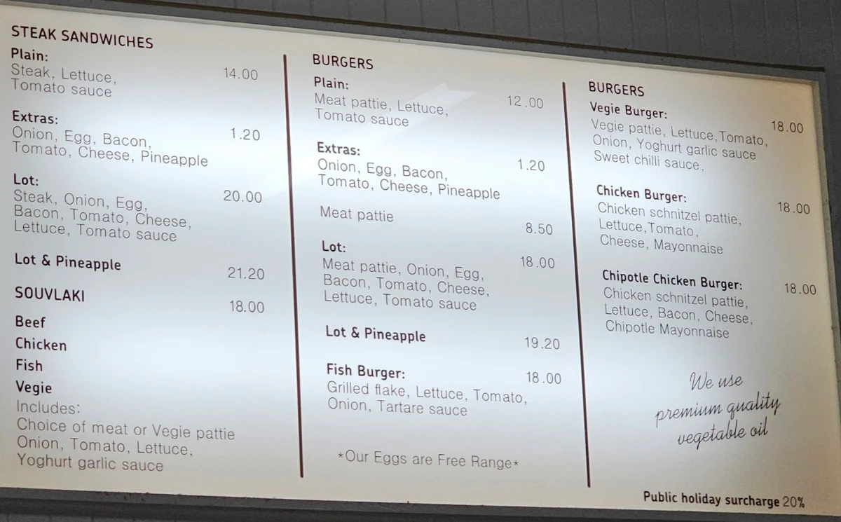 Menu, Anglesea Fish and Chips