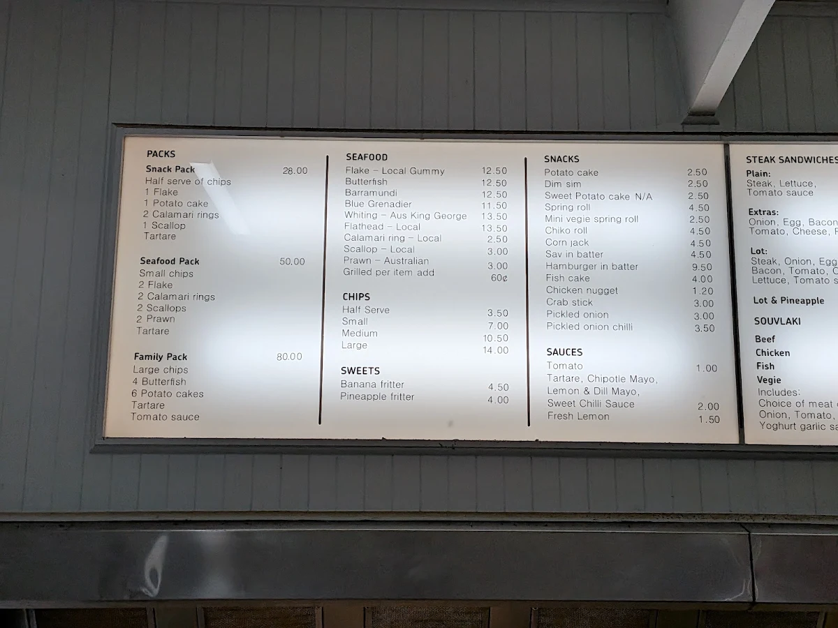 Menu, Anglesea Fish and Chips