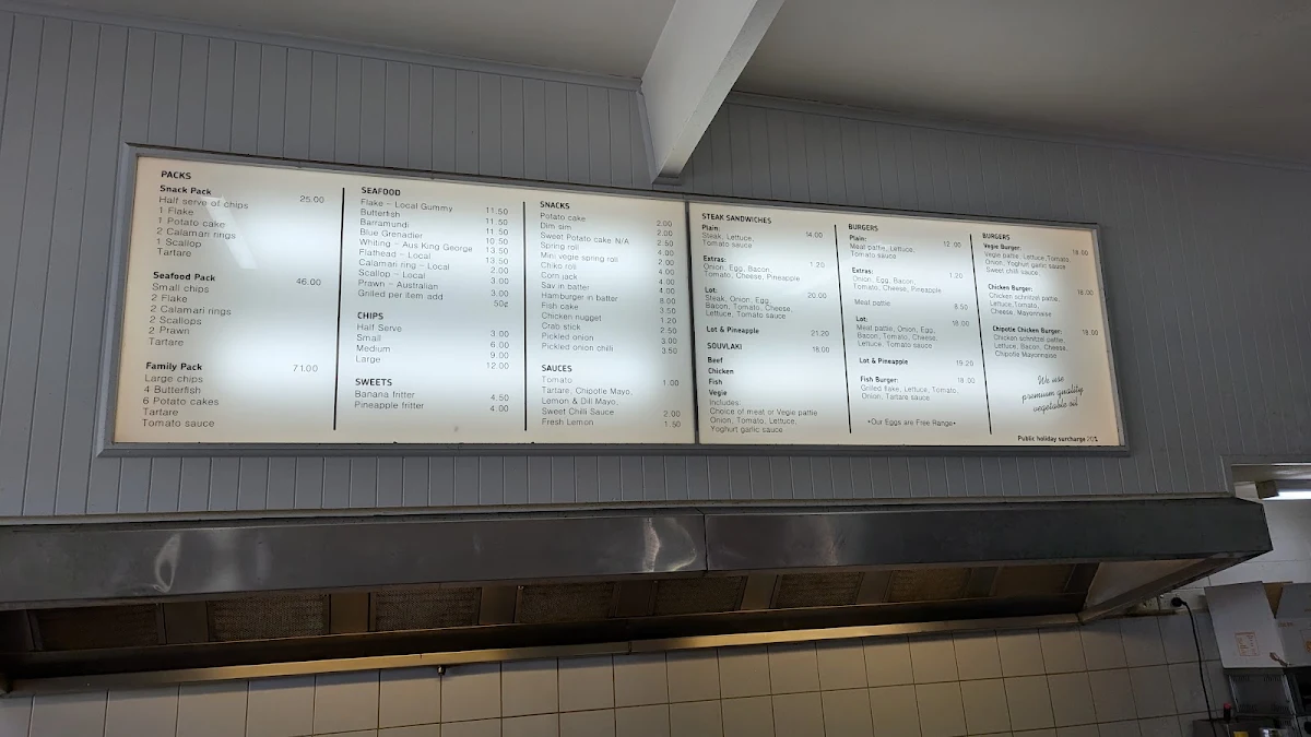 Menu, Anglesea Fish and Chips
