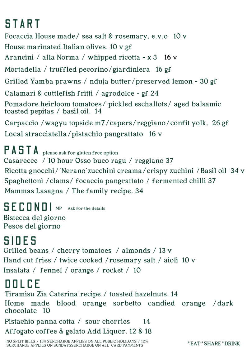Menu, Belgrave Cartel