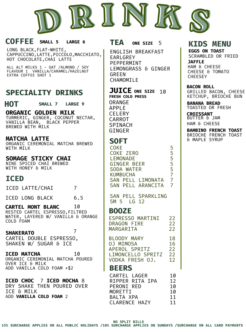 Menu, Belgrave Cartel