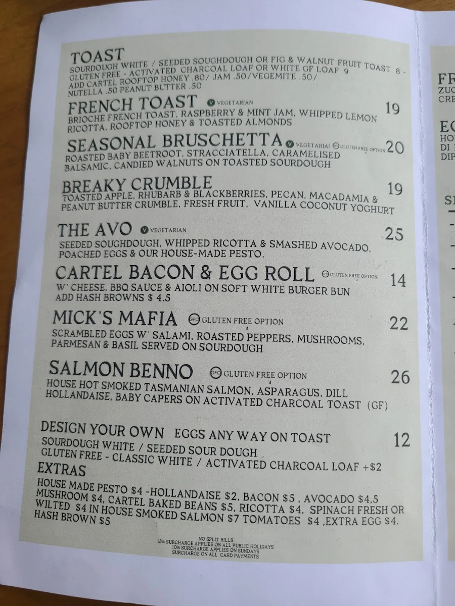 Menu, Belgrave Cartel
