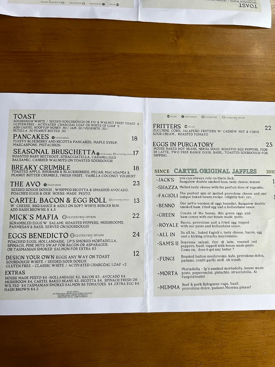 Menu, Belgrave Cartel
