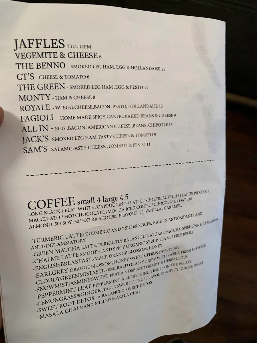 Menu, Belgrave Cartel