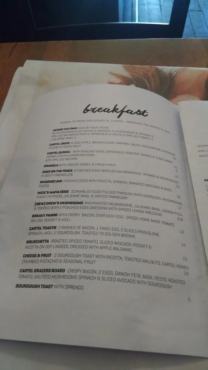 Menu, Belgrave Cartel