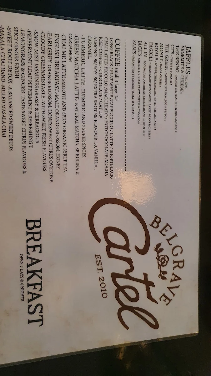 Menu, Belgrave Cartel