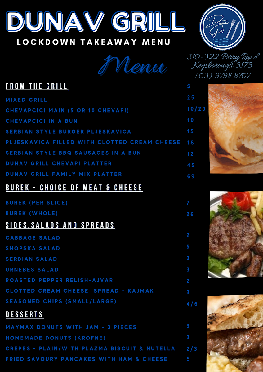 Menu, Dunav Grill