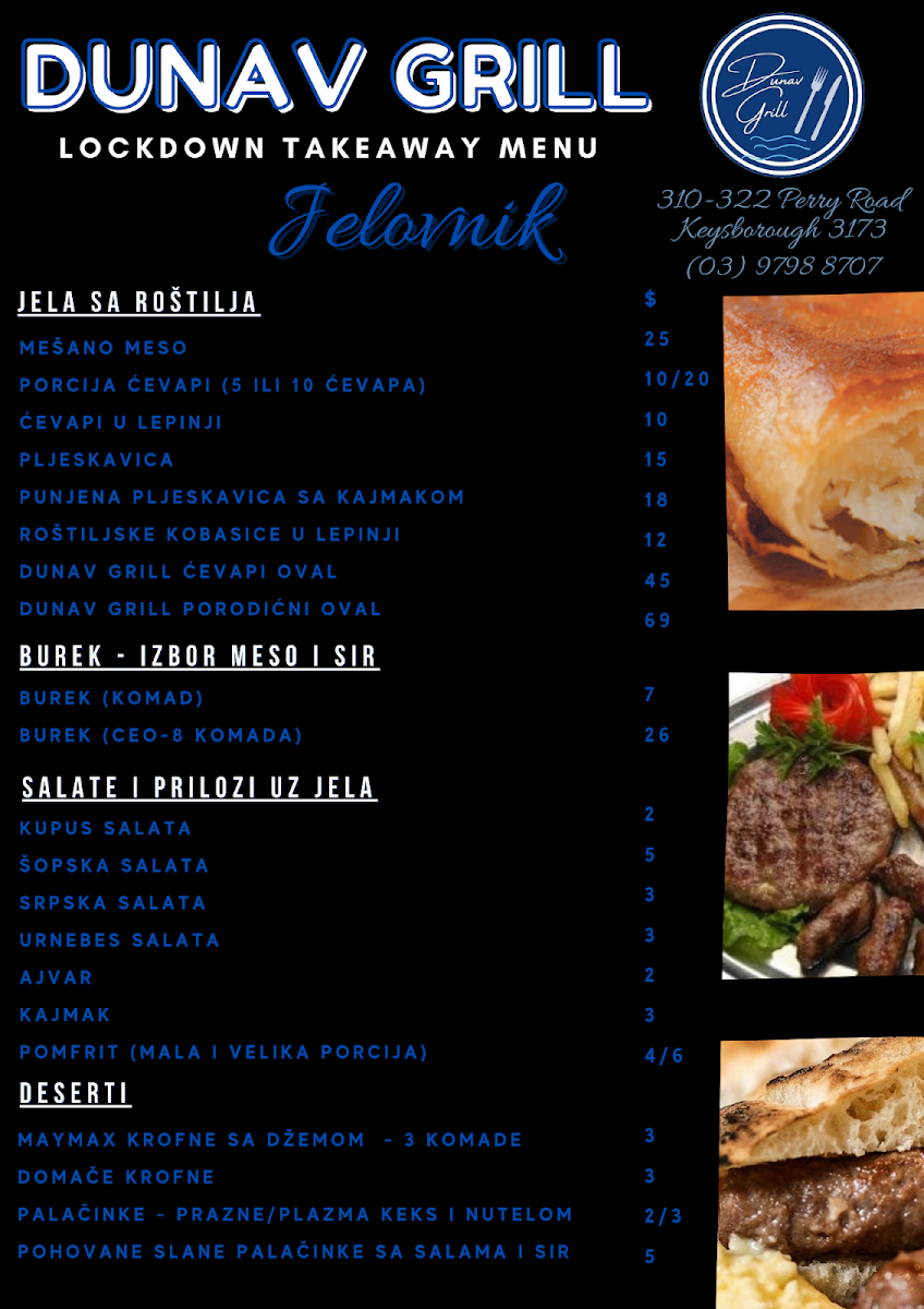 Menu, Dunav Grill
