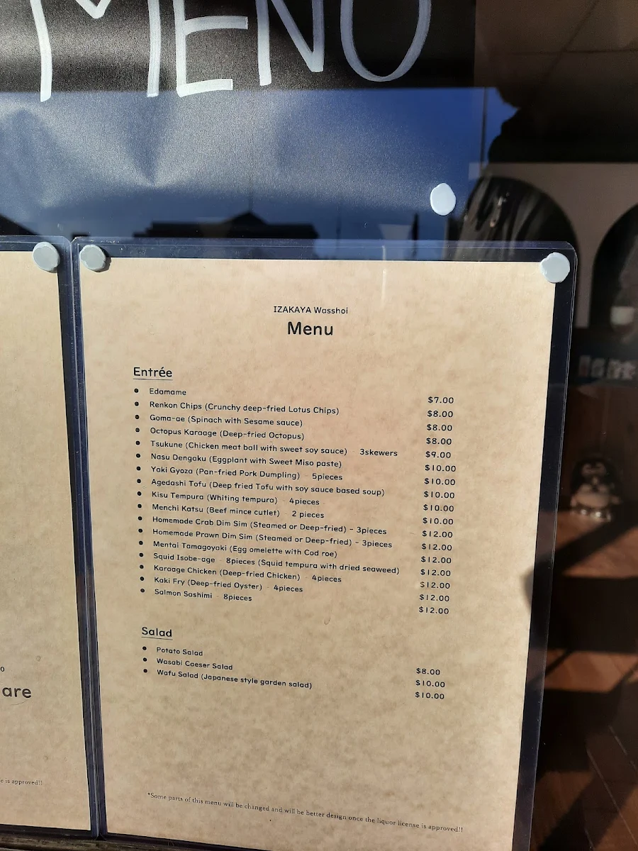 Menu, IZAKAYA Wasshoi Dubbo