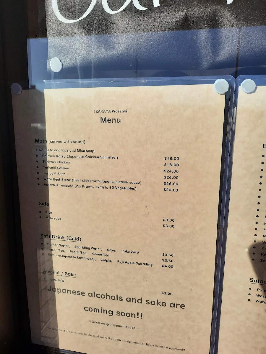Menu, IZAKAYA Wasshoi Dubbo