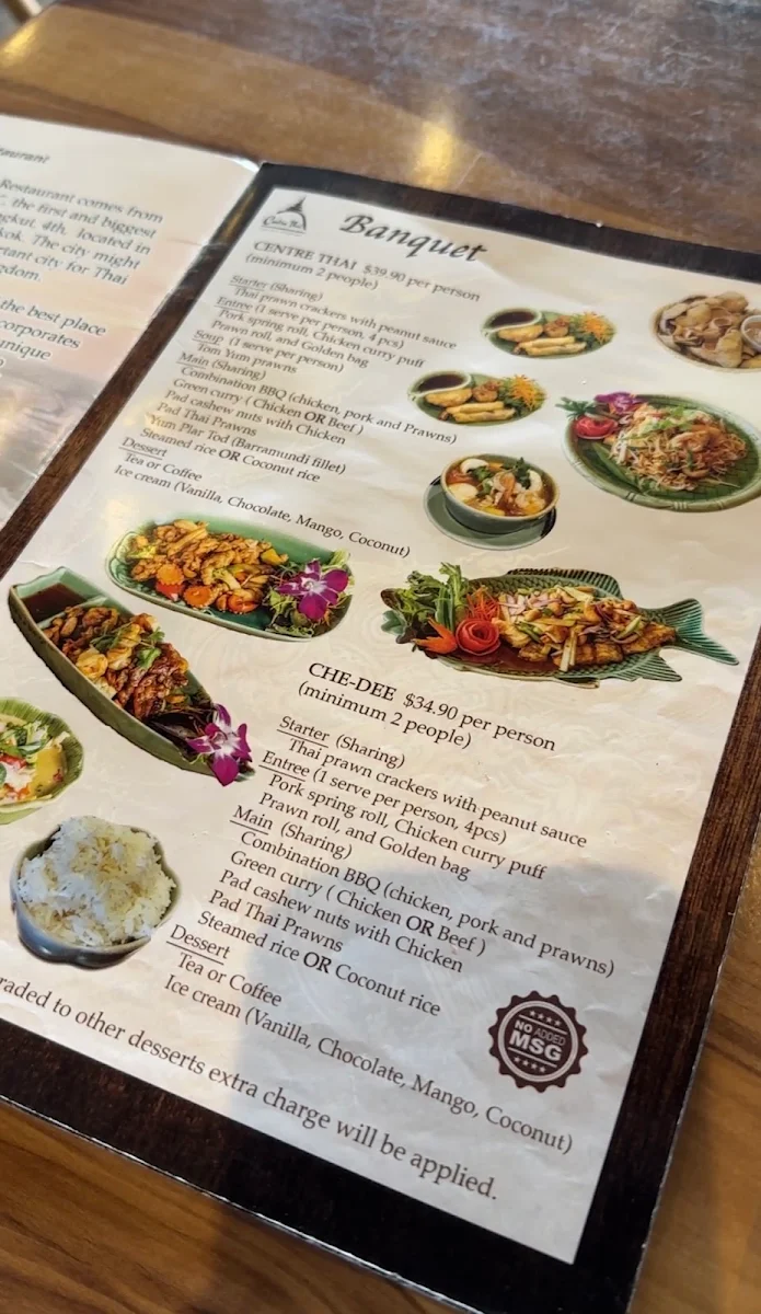 Menu, Centre Thai Cafe and Restaurant