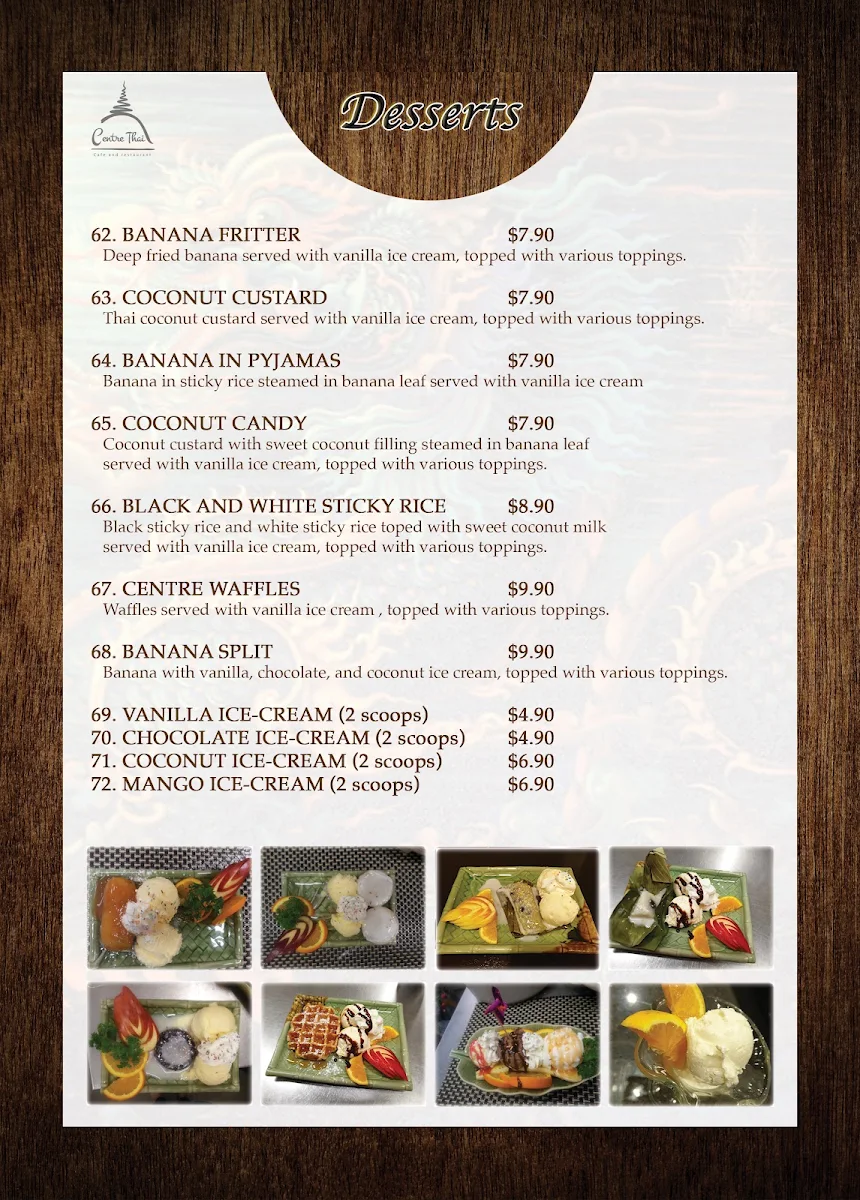 Menu, Centre Thai Cafe and Restaurant