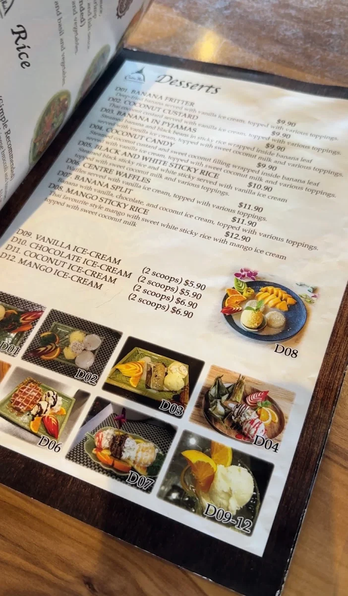 Menu, Centre Thai Cafe and Restaurant