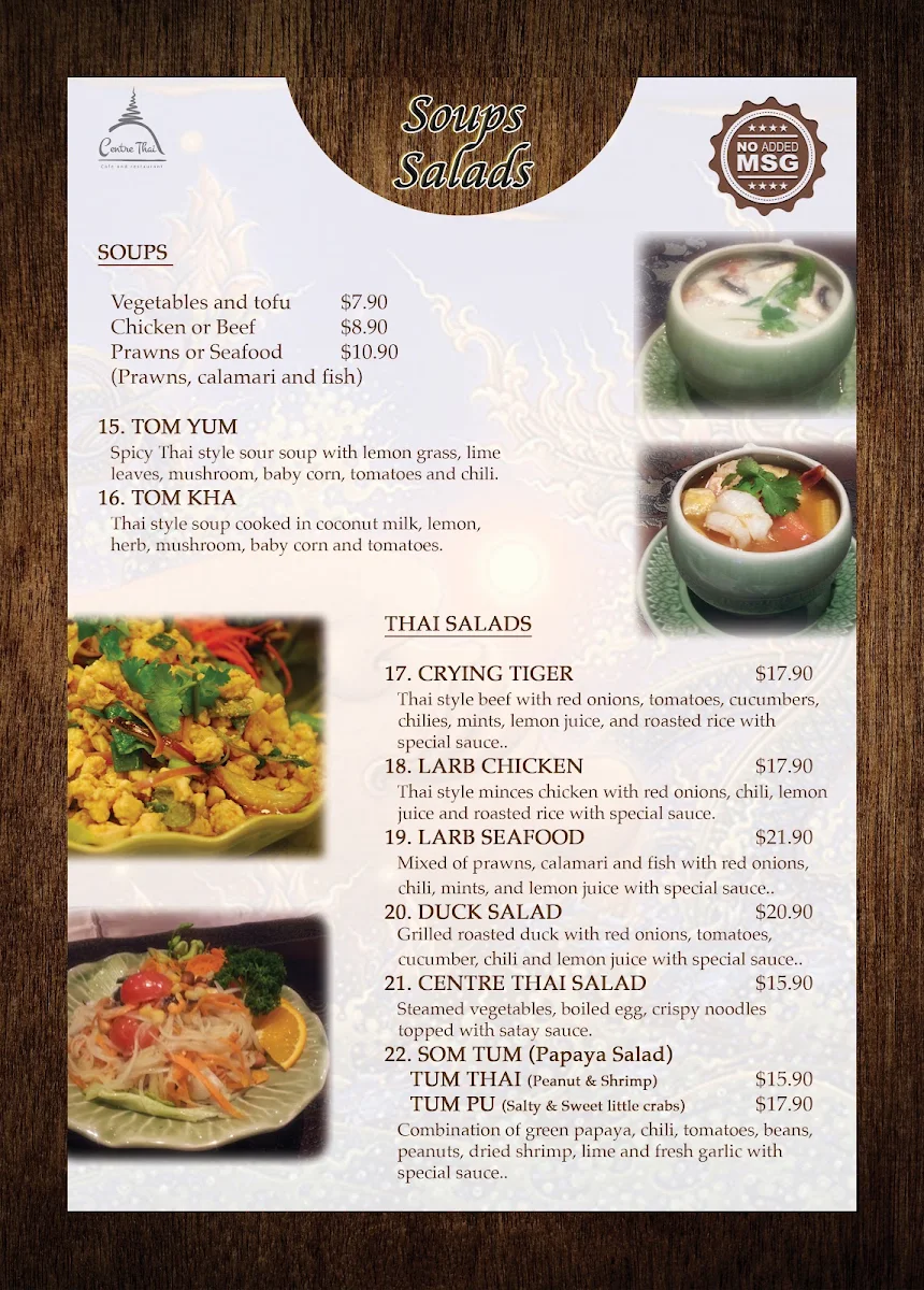 Menu, Centre Thai Cafe and Restaurant