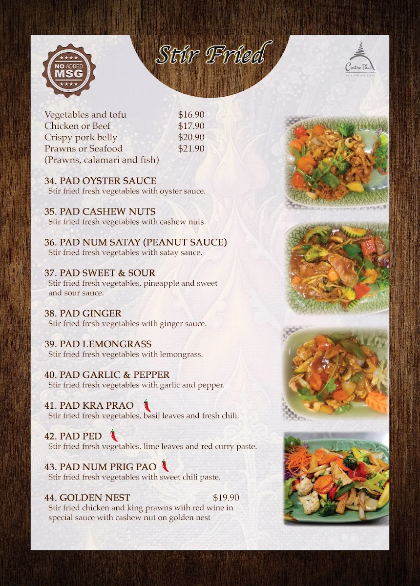 Menu, Centre Thai Cafe and Restaurant