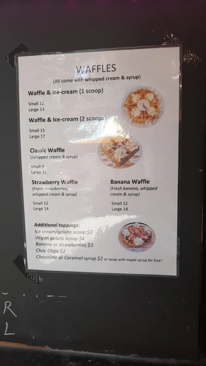Menu, Freo Icecream & Waffles