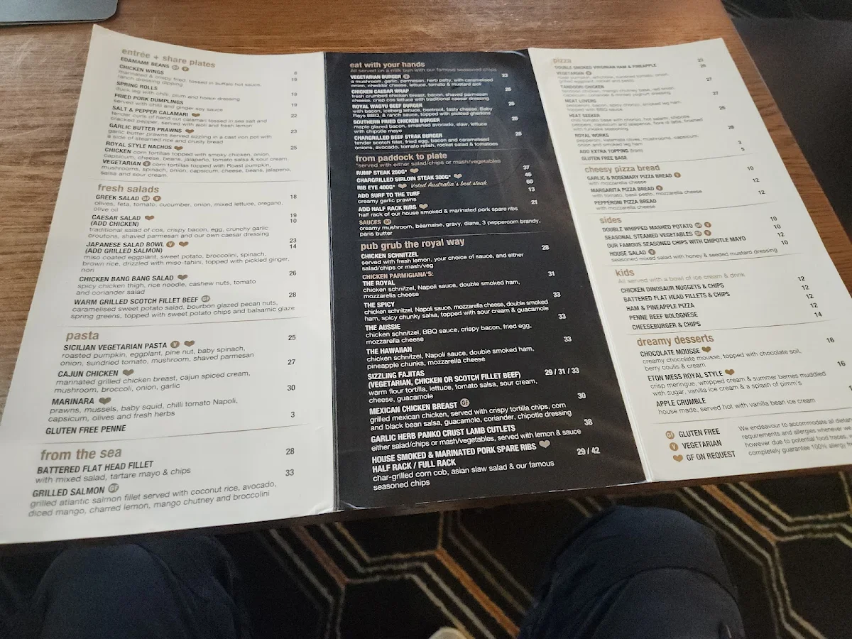 Menu, The Royal Hotel QBN