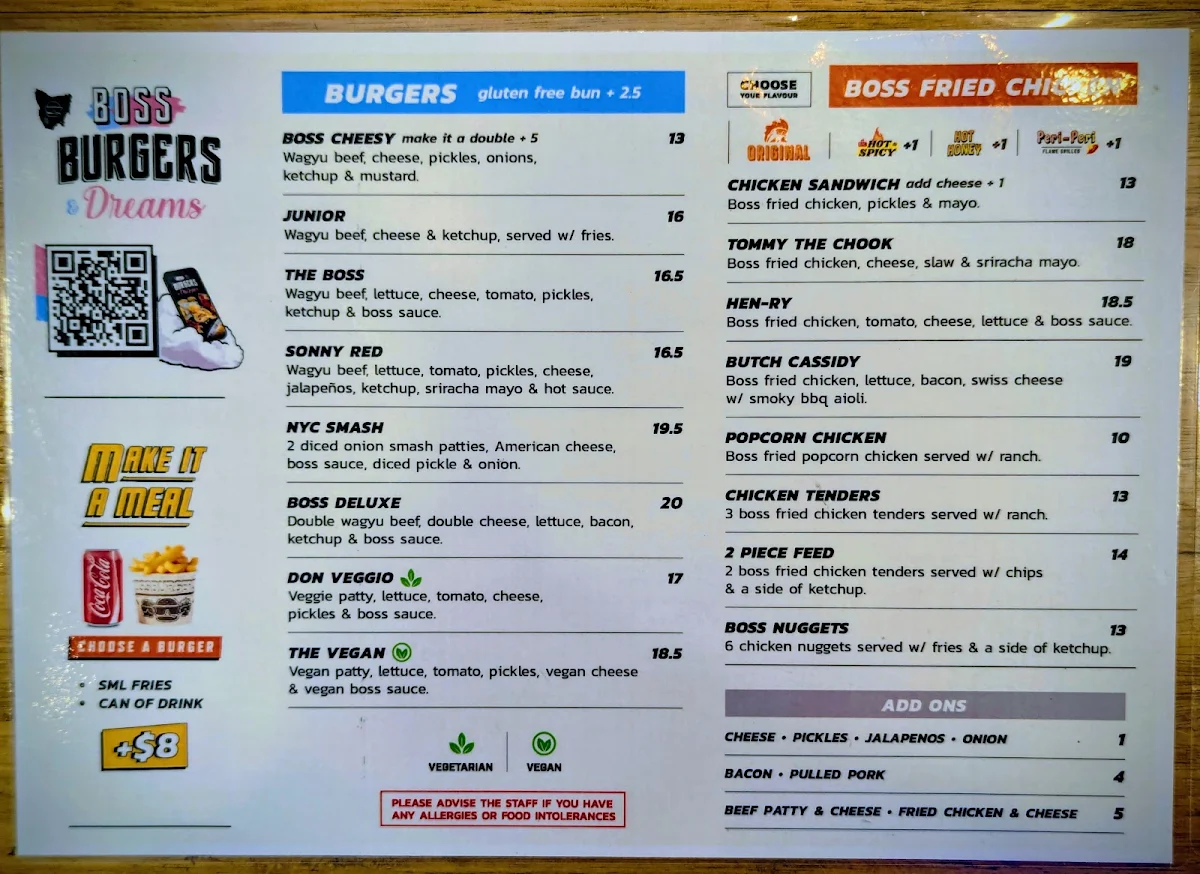 Menu, Boss Burger Co. Kingston